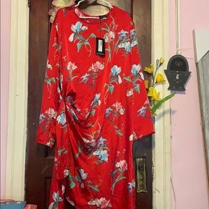 Plus size red floral print dress